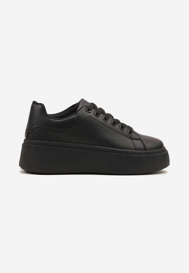 Born2be - Czarne Klasyczne Sneakersy na Grubej Podeszwie Ardisne. Okazja: na co dzień. Zapięcie: sznurówki. Kolor: czarny. Materiał: jeans