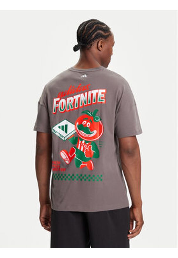 Adidas - adidas T-Shirt Fortnite Graphic JV7965 Szary Loose Fit. Kolor: szary. Materiał: bawełna