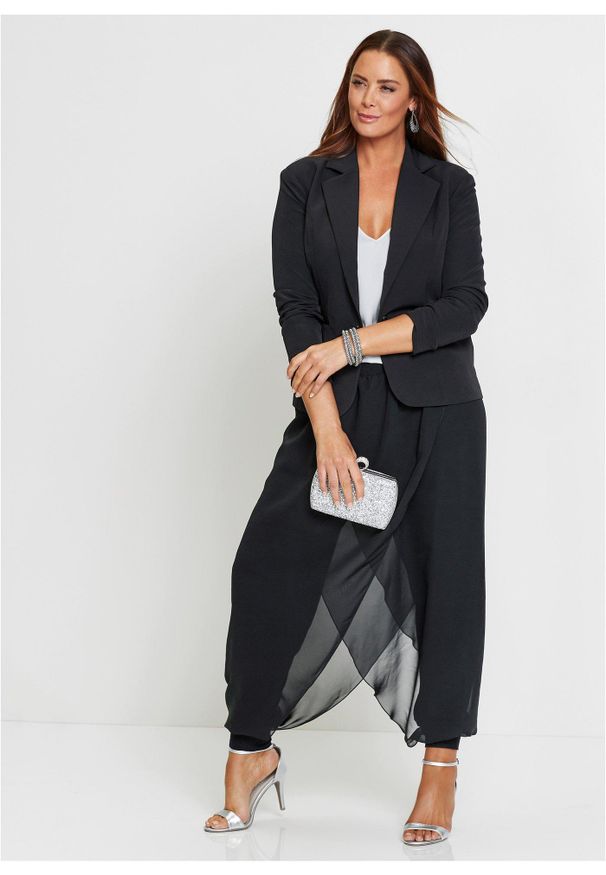 bonprix - Spodnie z szyfonem. Kolor: czarny. Materiał: szyfon. Sezon: lato. Styl: elegancki