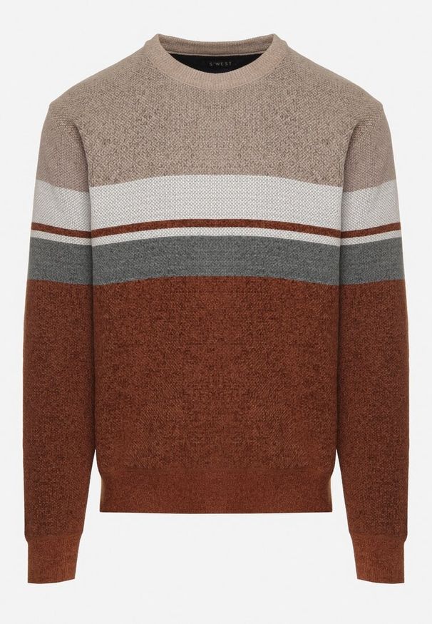 Born2be - Beżowy Sweter z Wełną z Eleganckim Kołnierzykiem Koszulowym Espalea. Typ kołnierza: kołnierzyk koszulowy. Kolor: beżowy. Materiał: wełna. Wzór: aplikacja. Styl: elegancki