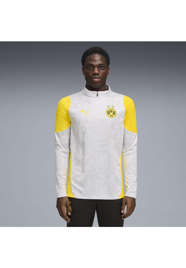 Puma - Męska bluza treningowa Borussia Dortmund z zamkiem 1/4 PUMA. Kolor: szary, żółty, wielokolorowy. Sport: piłka nożna