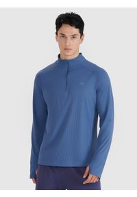 4f - 4F Longsleeve do biegania w terenie szybkoschnący męski - granatowy S. Typ kołnierza: kołnierzyk stójkowy. Kolor: niebieski. Materiał: dzianina, włókno, materiał, syntetyk. Długość rękawa: długi rękaw. Długość: długie
