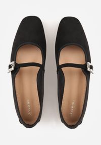 Renee - Czarne Balerinki z Imitacji Zamszu o Fasonie Mary Jane z Cyrkoniową Klamrą Ireltise. Okazja: na co dzień. Zapięcie: klamry. Kolor: czarny. Materiał: zamsz. Wzór: aplikacja. Styl: glamour, casual, klasyczny, elegancki #7
