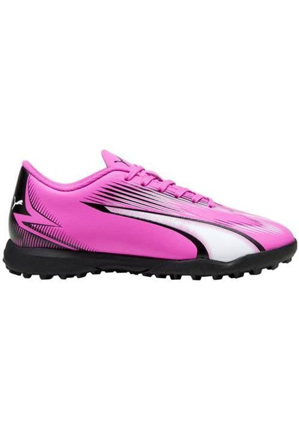 Buty piłkarskie dla dzieci Puma Ultra Play. Zapięcie: sznurówki. Kolor: różowy, wielokolorowy, czarny. Materiał: syntetyk, materiał. Szerokość cholewki: normalna. Sport: piłka nożna