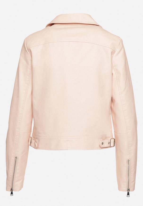 Born2be - Różowa Kurtka w Stylu Ramoneski z Ozdobnymi Napami Zolvezia. Okazja: na co dzień. Kolor: różowy. Materiał: jeans. Styl: elegancki, casual