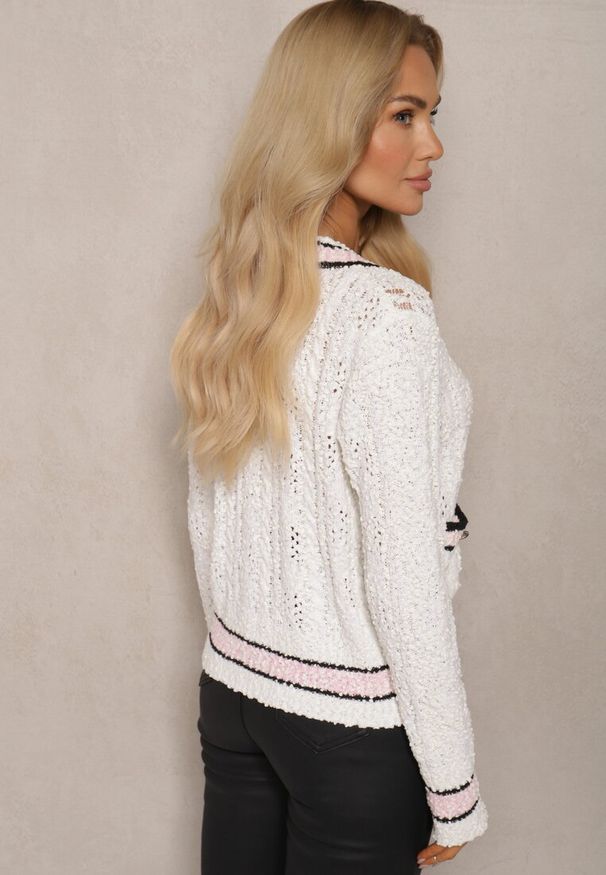 Renee - Beżowy Kardigan z Wiskozą na Guziki z Paskami Liathalie. Okazja: na co dzień. Kolor: beżowy. Materiał: wiskoza. Styl: klasyczny, elegancki, casual