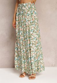 Renee - Zielona Bawełniana Spódnica Maxi z Troczkiem i Printem w Kwiaty Yibji. Kolor: zielony. Materiał: bawełna. Wzór: kwiaty, nadruk. Styl: boho #4