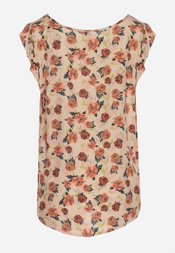 Born2be - Beżowa Bawełniana Bluzka w Kwiaty Naperia. Okazja: na co dzień. Kolor: beżowy. Materiał: bawełna. Wzór: kwiaty. Styl: casual, elegancki