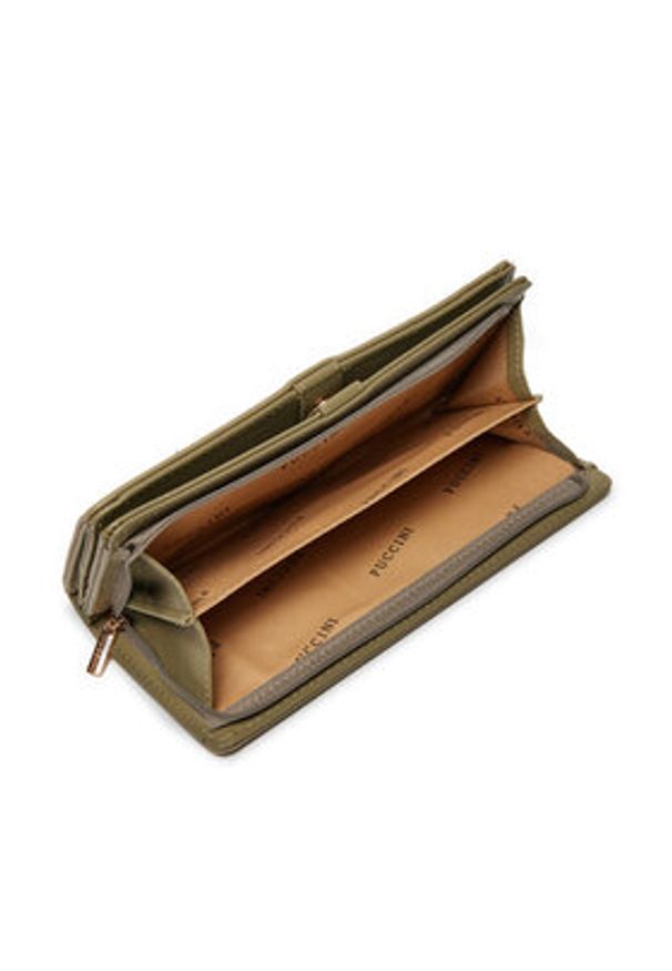 Puccini Duży Portfel Damski BLP837A Zielony. Kolor: zielony. Materiał: skóra
