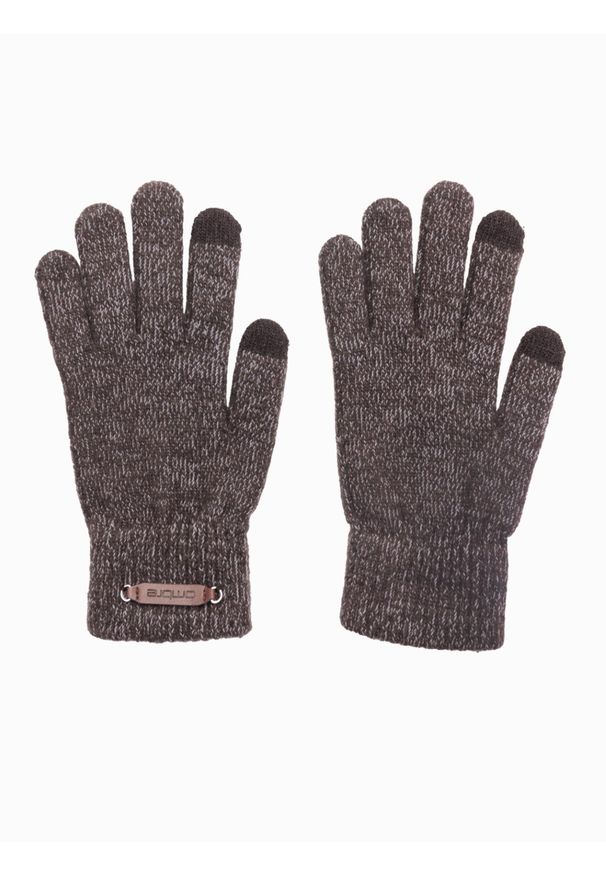 Ombre Clothing - Dzianinowe męskie rękawiczki z wełną – brązowy melanż V2 - Rozmiar: one size. Kolor: brązowy. Materiał: wełna, dzianina. Wzór: melanż. Styl: elegancki