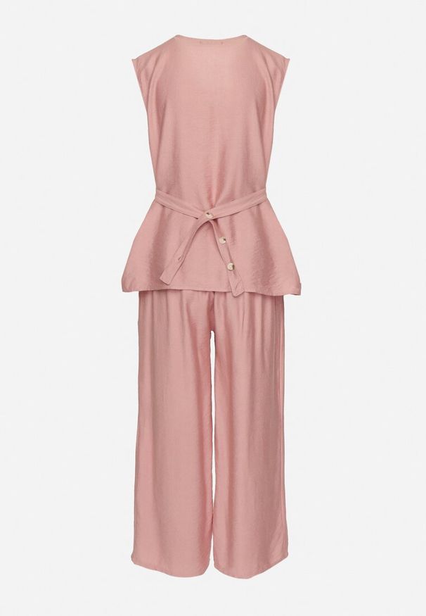 Born2be - Ciemnoróżowy Komplet Bluzka Bez Rękawów z Regulacją w Talii i Szerokie Spodnie Dovalinae. Kolor: różowy