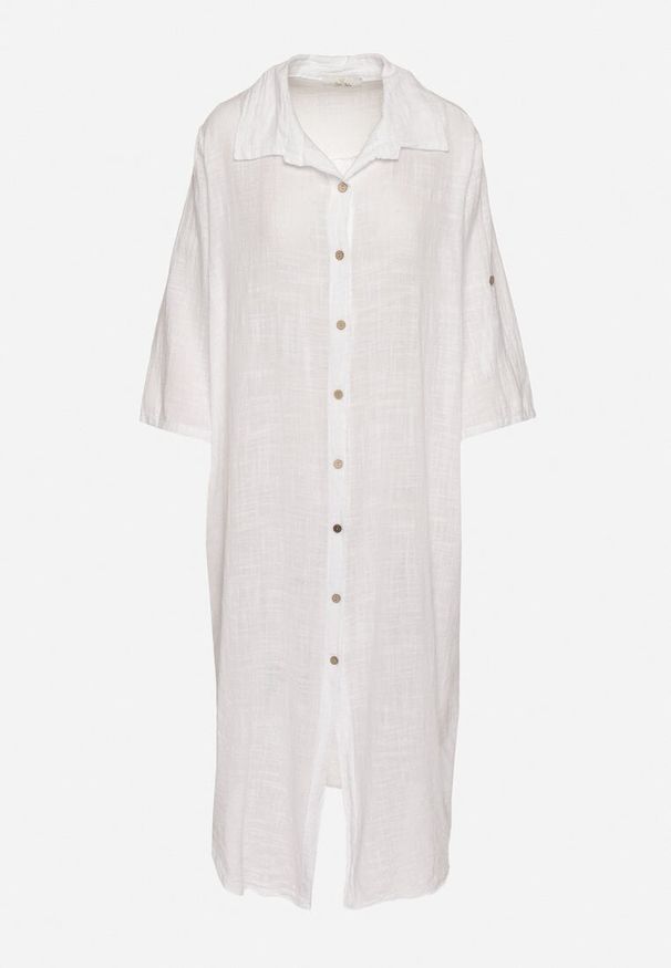 Born2be - Biała Koszulowa Sukienka z Bawełny z Kieszeniami Kolaris. Okazja: na co dzień. Typ kołnierza: kołnierzyk klasyczny. Kolor: biały. Materiał: bawełna. Typ sukienki: koszulowe. Styl: klasyczny, casual, elegancki