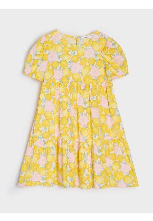 Sinsay - Wiskozowa sukienka babydoll ze wzorem - żółty. Kolor: żółty. Materiał: wiskoza