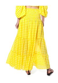 AGGI - Żółta spódnica w kratkę Lola. Kolor: żółty. Materiał: tkanina, jedwab, wiskoza. Wzór: kratka #2
