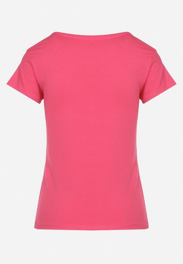Born2be - Różowy Bawełniany T-shirt o Klasycznym Fasonie Lialova. Okazja: na co dzień. Typ kołnierza: dekolt w serek. Kolor: różowy. Materiał: bawełna. Styl: klasyczny