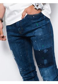 Ombre Clothing - Spodnie męskie jeansowe SKINNY FIT - niebieskie V2 P1063 - XL. Kolor: niebieski. Materiał: jeans. Wzór: aplikacja #7