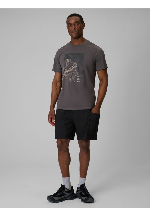 4f - 4F T-shirt regular z nadrukiem męski - szary XXL. Okazja: na co dzień. Kolor: szary. Materiał: materiał, bawełna, dzianina. Wzór: nadruk. Styl: casual