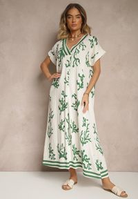 Renee - Zielono-Beżowa Pudełkowa Sukienka z Wiskozą i Lnem Sadeone. Okazja: na co dzień. Kolor: zielony. Materiał: len, wiskoza. Styl: elegancki, casual #4