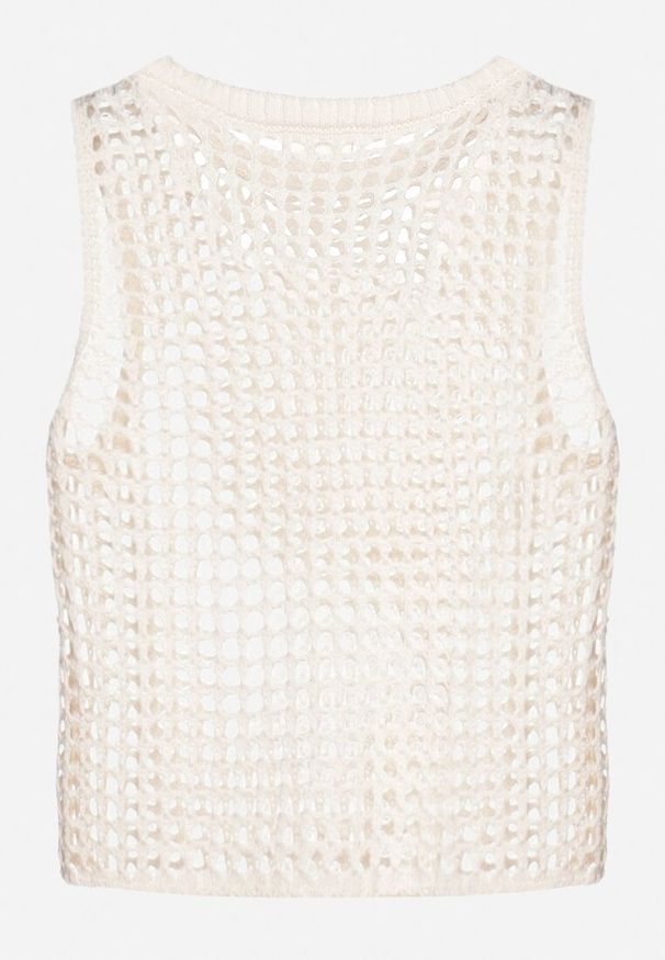 Born2be - Beżowy Ażurowy Top w Stylu Szydełkowym Maloetti. Kolor: beżowy. Materiał: jeans. Wzór: ażurowy. Sezon: lato. Styl: elegancki