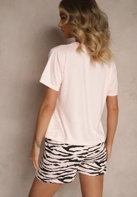 Renee - Beżowy Komplet Piżamowy z Bawełny T-shirt i Szorty z Motywem Zebry Milaria. Kolor: beżowy. Materiał: bawełna. Wzór: motyw zwierzęcy #3