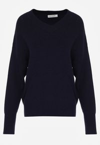 Born2be - Granatowy Sweter z Domieszką Kaszmiru z Dekoltem w Serek Feralaine. Okazja: na co dzień, na spotkanie biznesowe. Typ kołnierza: dekolt w serek. Kolor: niebieski. Materiał: kaszmir. Styl: biznesowy, klasyczny, casual, elegancki #2