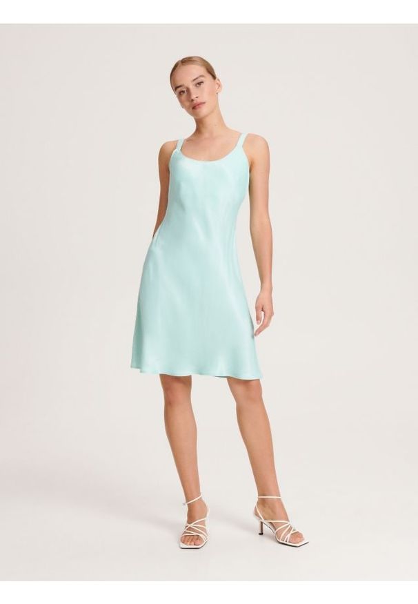 Reserved - Sukienka z wiskozy - jasnoturkusowy. Kolor: turkusowy. Materiał: wiskoza. Typ sukienki: proste