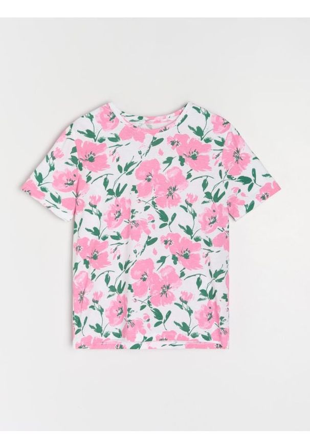 Sinsay - Bawełniana koszulka ze wzorem w kwiaty - Inny. Materiał: bawełna. Wzór: kwiaty