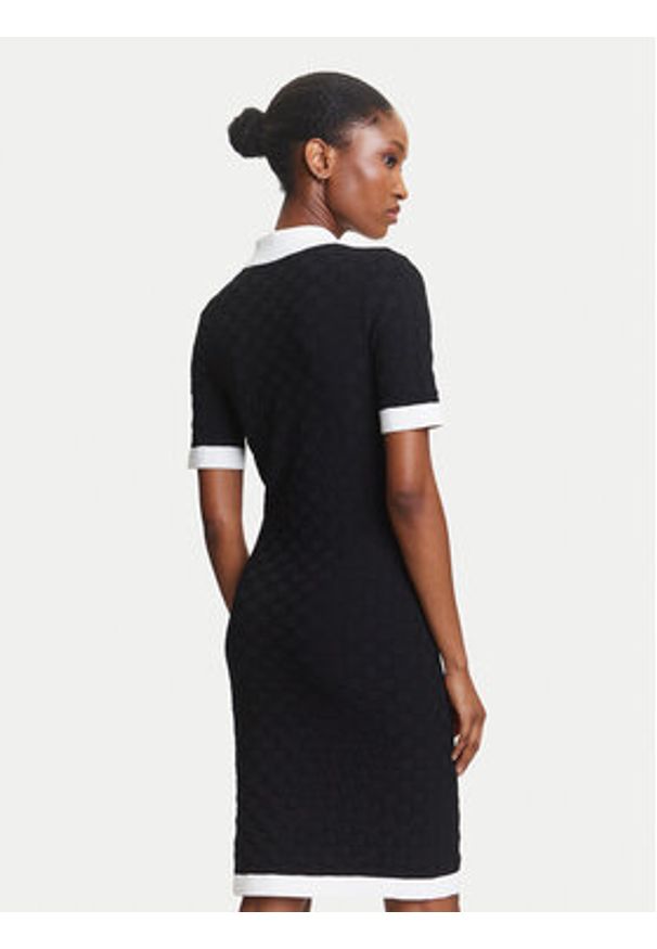 Karl Lagerfeld - KARL LAGERFELD Sukienka dzianinowa A3W13036 Czarny Slim Fit. Typ kołnierza: dekolt w karo. Kolor: czarny. Materiał: wiskoza, syntetyk