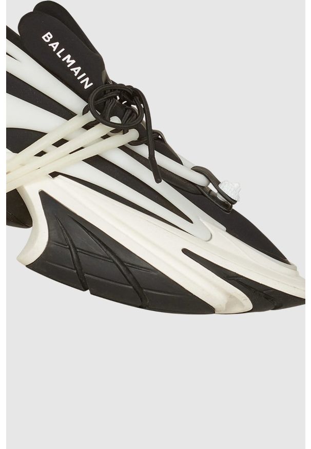 Balmain - BALMAIN Czarno-białe sneakersy damskie Unicorn. Kolor: czarny. Materiał: skóra, materiał