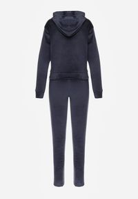 Renee - Granatowy 2-Częściowy Komplet Dresowy z Weluru z Ozdobnymi Lampasami Bluza i Spodnie Anelpe. Kolor: niebieski. Materiał: welur, dresówka #7