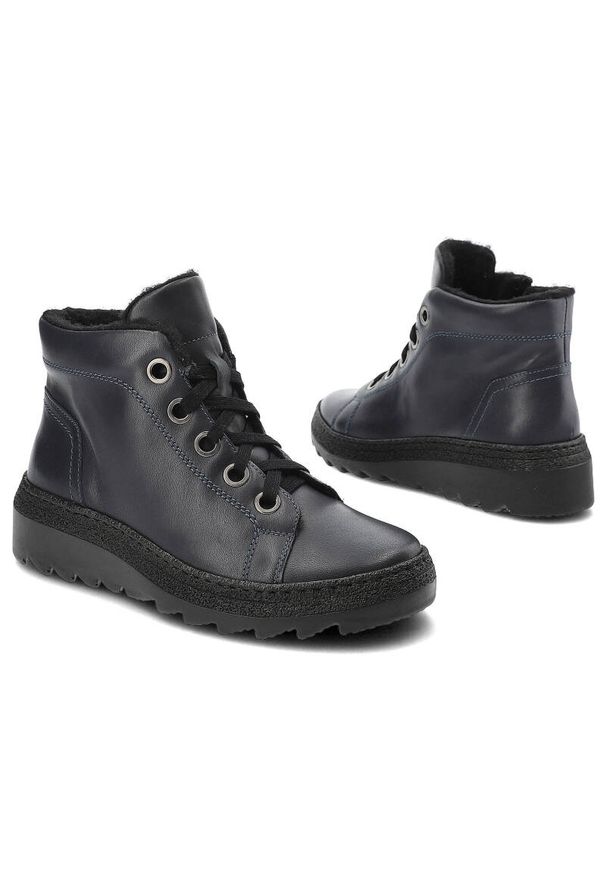 Granatowe Trzewiki Armodo Ocieplane Buty Damskie. Zapięcie: sznurówki. Kolor: niebieski. Materiał: futro, skóra, materiał, jeans. Sezon: zima. Styl: klasyczny, elegancki