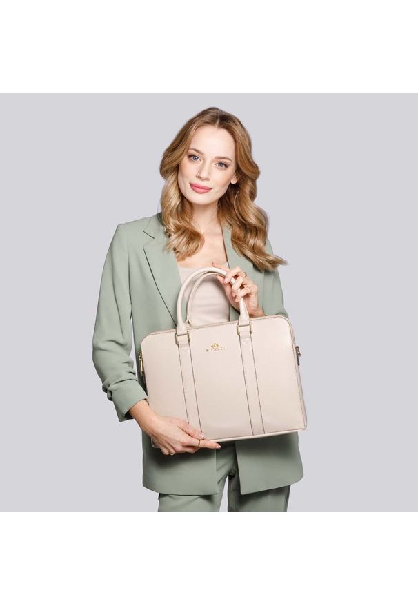 Wittchen - Damska aktówka ze skóry. Kolor: kremowy. Materiał: skórzane. Styl: elegancki. Rodzaj torebki: do ręki