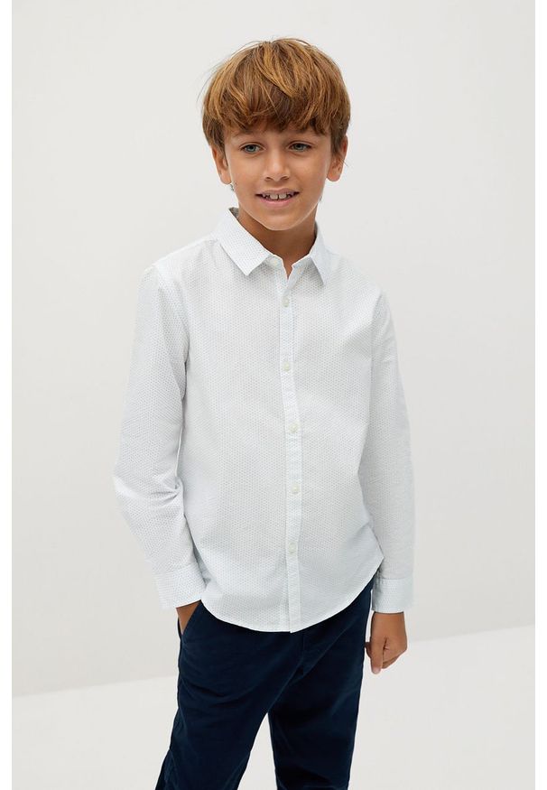 Mango Kids - Koszula bawełniana dziecięca Damian 110-164 cm. Okazja: na co dzień. Kolor: biały. Materiał: bawełna. Długość rękawa: długi rękaw. Długość: długie. Styl: elegancki, casual