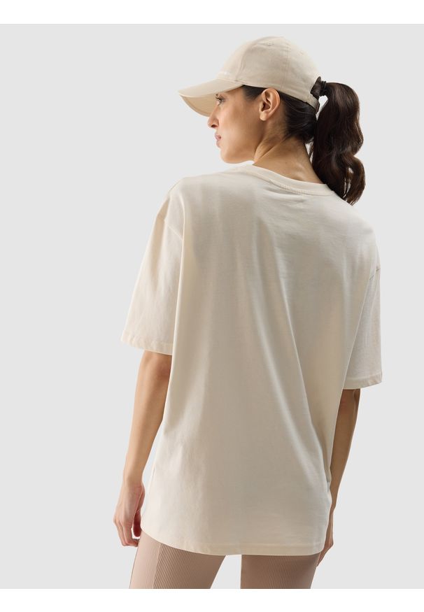 4f - 4F T-shirt oversize gładki damski - kremowy XL. Okazja: na co dzień. Kolor: beżowy. Materiał: bawełna, jersey, dzianina. Wzór: gładki. Sezon: lato. Styl: sportowy, klasyczny, casual