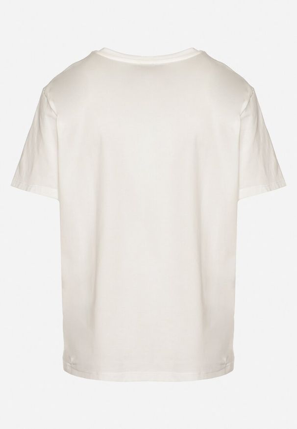 Born2be - Biały T-shirt z Bawełny Zdobiony Nadrukiem z Cyrkoniami Telerea. Okazja: na co dzień. Kolor: biały. Materiał: bawełna. Wzór: aplikacja, nadruk. Styl: klasyczny, casual, elegancki