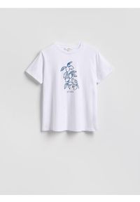 Reserved - Bawełniany t-shirt z nadrukiem - biały. Kolor: biały. Materiał: bawełna. Wzór: nadruk #1