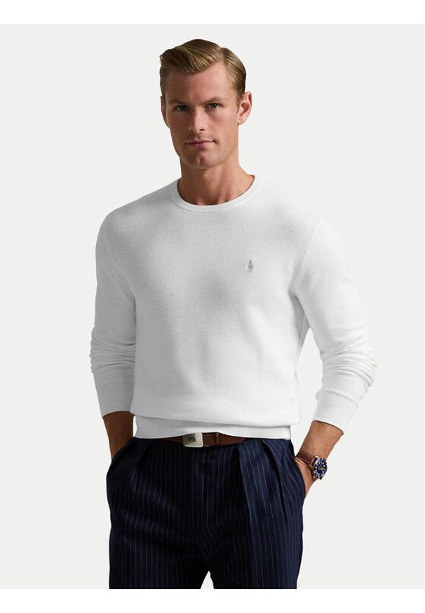 Polo Ralph Lauren Sweter 710918163504 Biały Regular Fit. Typ kołnierza: polo. Kolor: biały. Materiał: bawełna