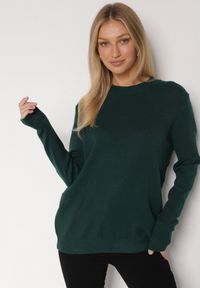 Born2be - Ciemnozielony Klasyczny Sweter z Wełną Mailira. Okazja: na co dzień, do pracy. Kolor: zielony. Materiał: wełna. Styl: klasyczny #6