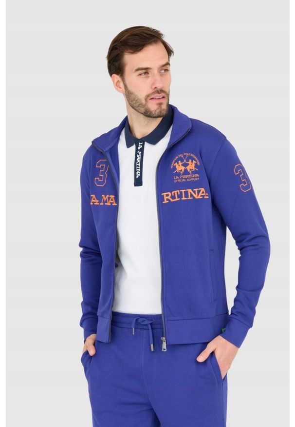 La Martina - LA MARTINA Fioletowa bluza męska na zamek, Rozmiar XL. Kolor: fioletowy