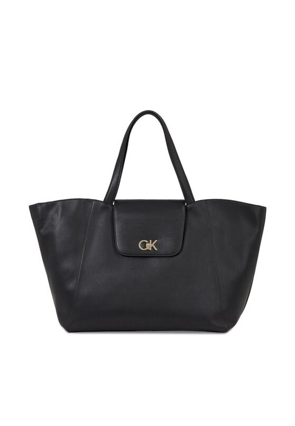 Calvin Klein Torebka Re-Lock Shopper W/Flap K60K611052 Czarny. Kolor: czarny