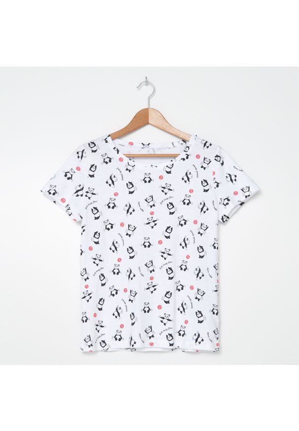 House - T-shirt z nadrukiem w pandy - Biały. Kolor: biały. Wzór: nadruk