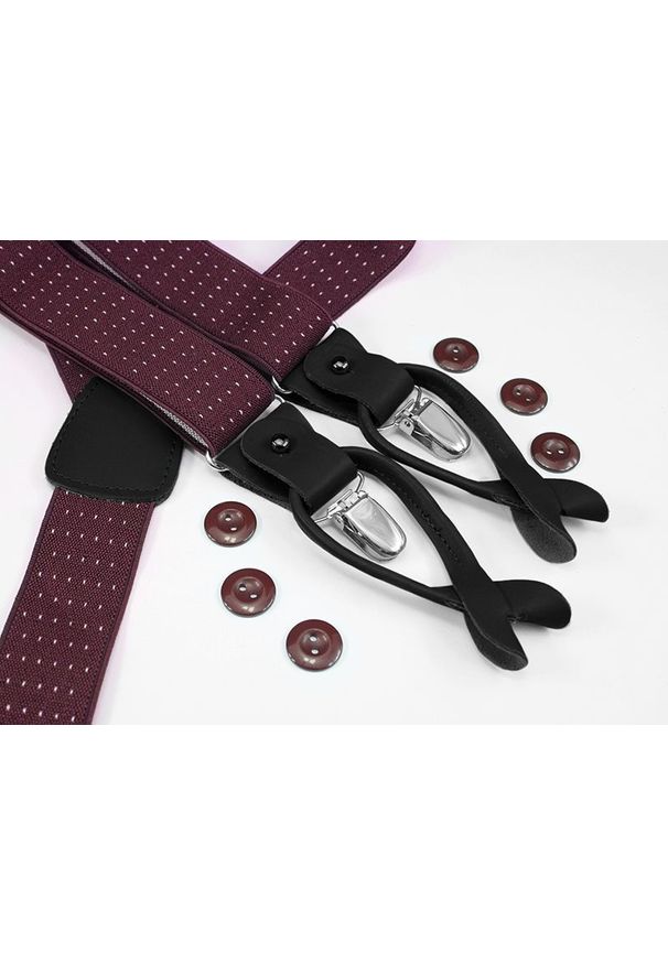 Alties - Szelki Klasyczne Bordowe w Drobne Kropki, Groszki Męskie, Zapięcie na Guziki lub Żabki -ALTIES. Kolor: czerwony. Materiał: skóra, guma. Wzór: grochy, kropki