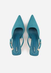 Born2be - Zielone Szpilki VICES z Imitacji Zamszu z Odkrytą Piętą i Podłużną Klamrą Natterea. Okazja: na co dzień, na ślub cywilny, na wesele. Zapięcie: klamry. Kolor: zielony. Materiał: zamsz. Obcas: na szpilce. Styl: casual, elegancki, wizytowy #2