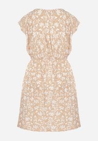 Born2be - Beżowa Sukienka z Bawełną i Kwiatowym Wzorem Lumianisse. Okazja: na co dzień. Kolor: beżowy. Materiał: bawełna. Długość rękawa: krótki rękaw. Wzór: kwiaty. Sezon: lato. Styl: casual, elegancki #3