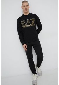 EA7 Emporio Armani Bluza bawełniana męska kolor czarny z nadrukiem. Okazja: na co dzień. Kolor: czarny. Materiał: bawełna. Wzór: nadruk. Styl: casual