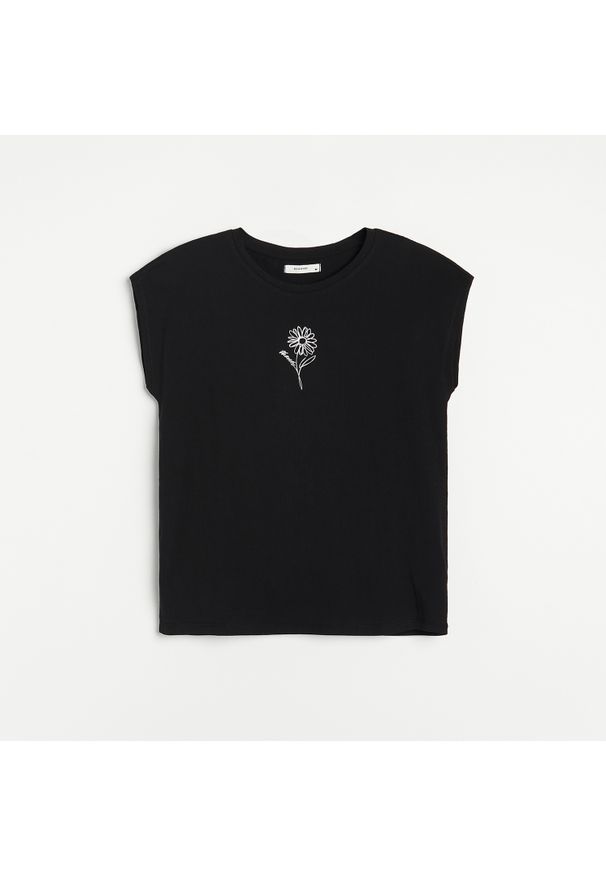Reserved - Bawełniana koszulka z nadrukiem - Czarny. Kolor: czarny. Materiał: bawełna. Wzór: nadruk