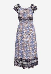 Born2be - Fioletowa Bawełniana Sukienka z Gumką w Talii i Wiązanym Dekoltem Emetta. Okazja: na co dzień. Kolor: fioletowy. Materiał: bawełna. Styl: casual, elegancki #5