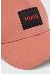 Hugo - HUGO czapka z daszkiem bawełniana kolor różowy z aplikacją. Kolor: różowy. Materiał: bawełna. Wzór: aplikacja #3