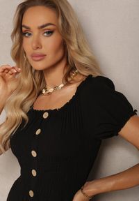 Renee - Czarna Rozkloszowana Sukienka Maxi z Hiszpańskim Dekoltem Kailra. Kolor: czarny. Długość: maxi #4
