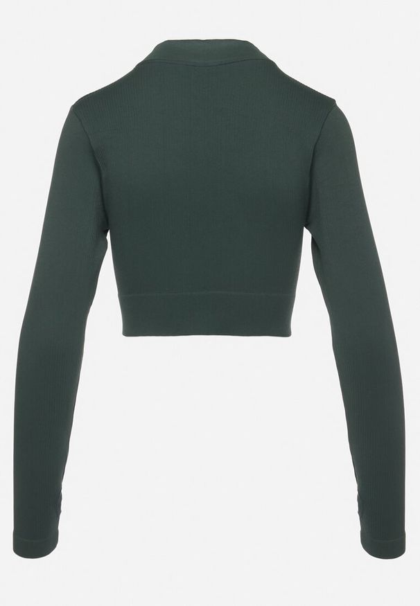 Born2be - Ciemnozielona Bluzka Zapinana na Suwak z Wycięciem przy Ściągaczu Aisllain. Kolor: zielony. Styl: elegancki